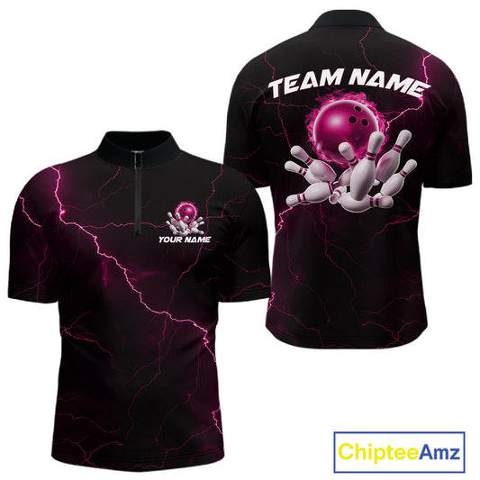 Custom Pink Thunder Lightning Flame Bowling Ball Men Bowling Team Shirt Bowler Outfit IPHW10673
