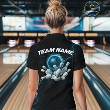 Load image into Gallery viewer, Custom Blue Thunder Lightning Flame Bowling Ball Women Bowling Team Shirt Bowler Outfit IPHW10674