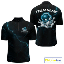Load image into Gallery viewer, Custom Blue Thunder Lightning Flame Bowling Ball Men Bowling Team Shirt Bowler Outfit IPHW10674