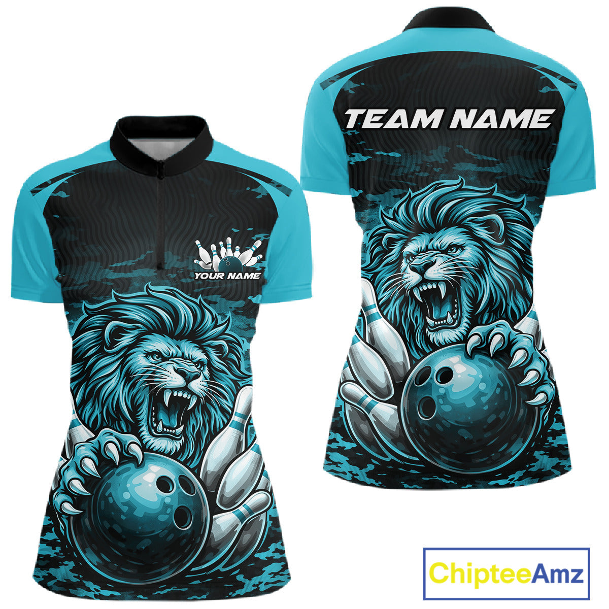 Custom Orange Camo Lion Bowling Women Quarter-Zip Shirt, Lion Bowling Team League Shirt IPHW10369