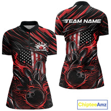 Load image into Gallery viewer, Custom Red American Flag Flame Women Bowling Quarter-Zip Shirt, Patriotic Bowling Jersey IPHW11175