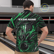 Load image into Gallery viewer, Custom Green American Flag Flame Men Bowling Quarter-Zip Shirt, Patriotic Bowling Jersey IPHW11179
