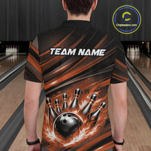 Load image into Gallery viewer, Custom Orange Fire Flame Bowling Team Men Polo Shirt, Bowling League Shirt IPHW11188
