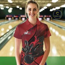 Load image into Gallery viewer, Custom Red Flame Bowling Team Women Polo Shirt, Bowling League Shirt Bowler Outfits IPHW11190