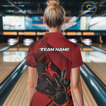 Load image into Gallery viewer, Custom Red Flame Bowling Team Women Polo Shirt, Bowling League Shirt Bowler Outfits IPHW11190