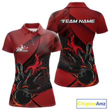 Load image into Gallery viewer, Custom Red Flame Bowling Team Women Polo Shirt, Bowling League Shirt Bowler Outfits IPHW11190