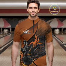 Load image into Gallery viewer, Custom Orange Flame Bowling Team Men Quarter-Zip Shirt, Bowling League Shirt Bowler Outfits IPHW11192