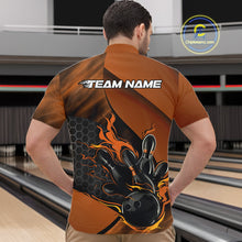 Load image into Gallery viewer, Custom Orange Flame Bowling Team Men Quarter-Zip Shirt, Bowling League Shirt Bowler Outfits IPHW11192