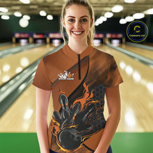Load image into Gallery viewer, Custom Orange Flame Bowling Team Women Quarter-Zip Shirt, Bowling League Bowler Outfits IPHW11192
