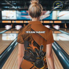 Load image into Gallery viewer, Custom Orange Flame Bowling Team Women Quarter-Zip Shirt, Bowling League Bowler Outfits IPHW11192