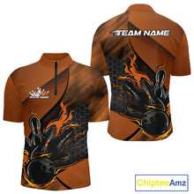Load image into Gallery viewer, Custom Orange Flame Bowling Team Men Quarter-Zip Shirt, Bowling League Shirt Bowler Outfits IPHW11192