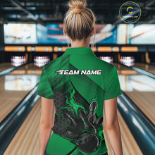 Load image into Gallery viewer, Custom Green Flame Bowling Team Women Polo Shirt, Bowling League Shirt Bowler Outfits IPHW11193