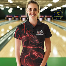 Load image into Gallery viewer, Custom Red Tribal Flame Dragon Bowlin Team Women Polo Shirt, Dragon Bowling Jerseys IPHW10230