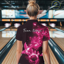 Load image into Gallery viewer, Custom Pink Galaxy Butterfly Bowling Women Quarter-Zip Shirt, Ladies Bowling Team Outfit IPHW10882
