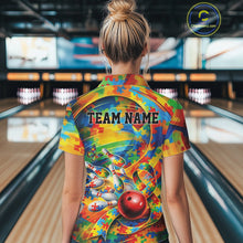 Load image into Gallery viewer, Custom Colorful Autism Awareness Bowling Team Women Polo Shirt, Puzzles Bowling Shirt IPHW11213