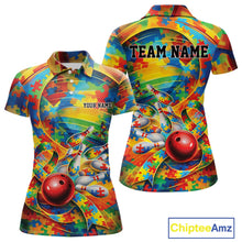 Load image into Gallery viewer, Custom Colorful Autism Awareness Bowling Team Women Polo Shirt, Puzzles Bowling Shirt IPHW11213