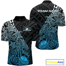 Load image into Gallery viewer, Custom Black And Blue Polynesian Tribal Turtle Bowling Men Quarter-Zip Team Shirts Outfit IPHW10979
