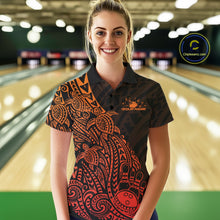 Load image into Gallery viewer, Custom Red Orange Polynesian Tribal Turtle Bowling Women Polo Team Shirts Outfit IPHW10981