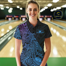 Load image into Gallery viewer, Custom Blue And Purple Polynesian Tribal Turtle Bowling Women Polo Team Shirts Outfit IPHW10982