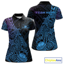 Load image into Gallery viewer, Custom Blue And Purple Polynesian Tribal Turtle Bowling Women Polo Team Shirts Outfit IPHW10982