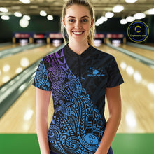 Load image into Gallery viewer, Custom Blue And Purple Polynesian Tribal Turtle Bowling Women Quarter-Zip Team Shirts IPHW10982