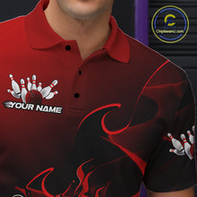 Load image into Gallery viewer, Custom Black And Red Flame Bowling Team Men Polo Shirt, Bowling Tournament Shirt IPHW9868