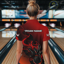 Load image into Gallery viewer, Custom Black And Red Flame Bowling Team Women Polo Shirt, Bowling Tournament Shirt IPHW9868