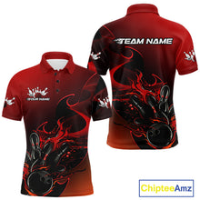 Load image into Gallery viewer, Custom Black And Red Flame Bowling Team Men Polo Shirt, Bowling Tournament Shirt IPHW9868