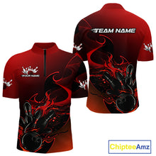 Load image into Gallery viewer, Custom Black And Red Flame Bowling Team Men Quarter-Zip Shirt, Bowling Tournament Shirt IPHW9868