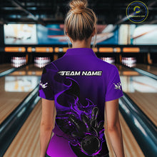 Load image into Gallery viewer, Custom Black And Purple Flame Bowling Women Quarter-Zip Shirt, Bowling Tournament Shirt IPHW9869