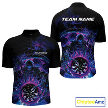 Load image into Gallery viewer, Custom Blue, Purple And Pink Grim Reaper Skull Dart Men Quarter-Zip Shirt, Halloween Team Outfit IPHW10035
