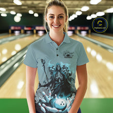 Load image into Gallery viewer, Custom Blue Flame Grim Reaper Bowling Women Polo Shirts, Piles Of Skull Halloween Outfit IPHW9897