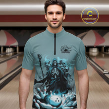 Load image into Gallery viewer, Custom Blue Flame Grim Reaper Bowling Men Quarter-Zip Shirts, Piles Of Skull Halloween Outfit IPHW9897
