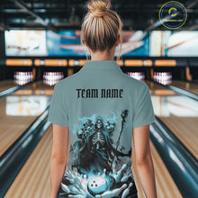 Load image into Gallery viewer, Custom Blue Flame Grim Reaper Bowling Women Quarter-Zip Shirts, Skull Halloween Outfit IPHW9897