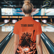 Load image into Gallery viewer, Custom Orange Flame Grim Reaper Bowling Women Quarter-Zip Shirts, Skull Halloween Outfit IPHW9898