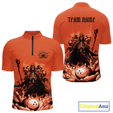 Load image into Gallery viewer, Custom Orange Flame Grim Reaper Bowling Women Quarter-Zip Shirts, Skull Halloween Outfit IPHW9898