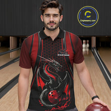 Load image into Gallery viewer, Custom Black And Red Flame Dragon Bowling Jerseys, Dragon Bowling Team Men Polo Shirt IPHW9905
