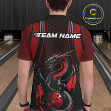 Load image into Gallery viewer, Custom Black And Red Flame Dragon Bowling Jerseys, Dragon Bowling Team Men Polo Shirt IPHW9905