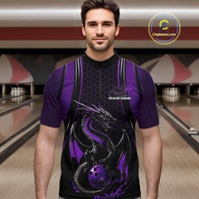 Load image into Gallery viewer, Custom Black And Purple Flame Dragon Bowling Jerseys, Dragon Bowling Team Men Quarter-Zip Shirt IPHW9907
