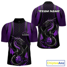 Load image into Gallery viewer, Custom Black And Purple Flame Dragon Bowling Jerseys, Dragon Bowling Team Men Quarter-Zip Shirt IPHW9907