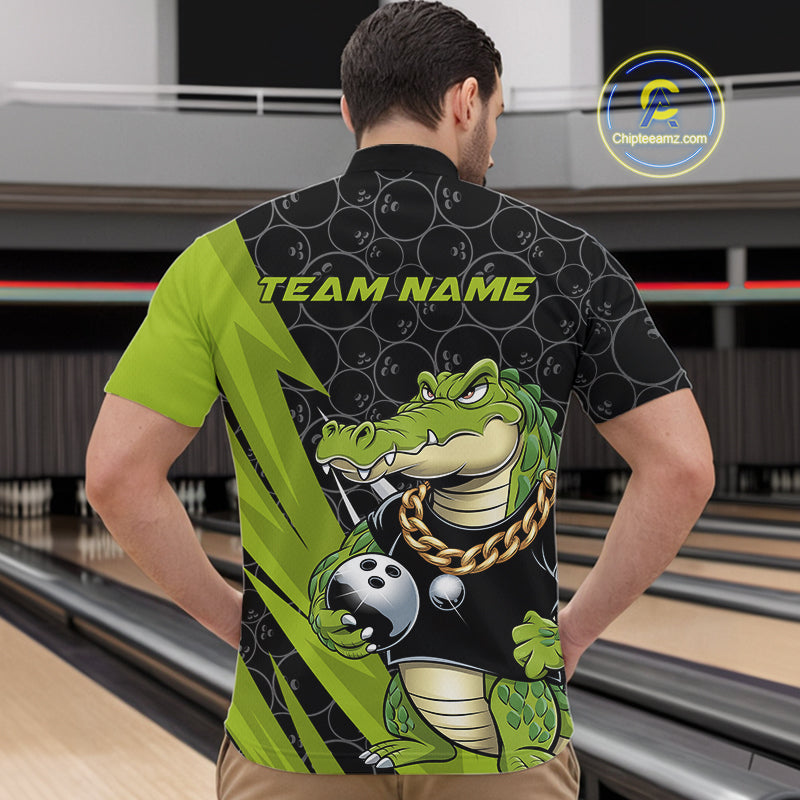 Custom Funny Alligator Bowling Men Quarter-Zip Shirt, Alligator Bowling Team Jerseys IPHW9919