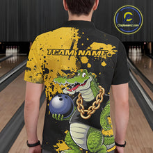 Load image into Gallery viewer, Custom Yellow Splatter Funny Alligator Bowling Men Polo Shirts, Bowling Team Shirts IPHW9920