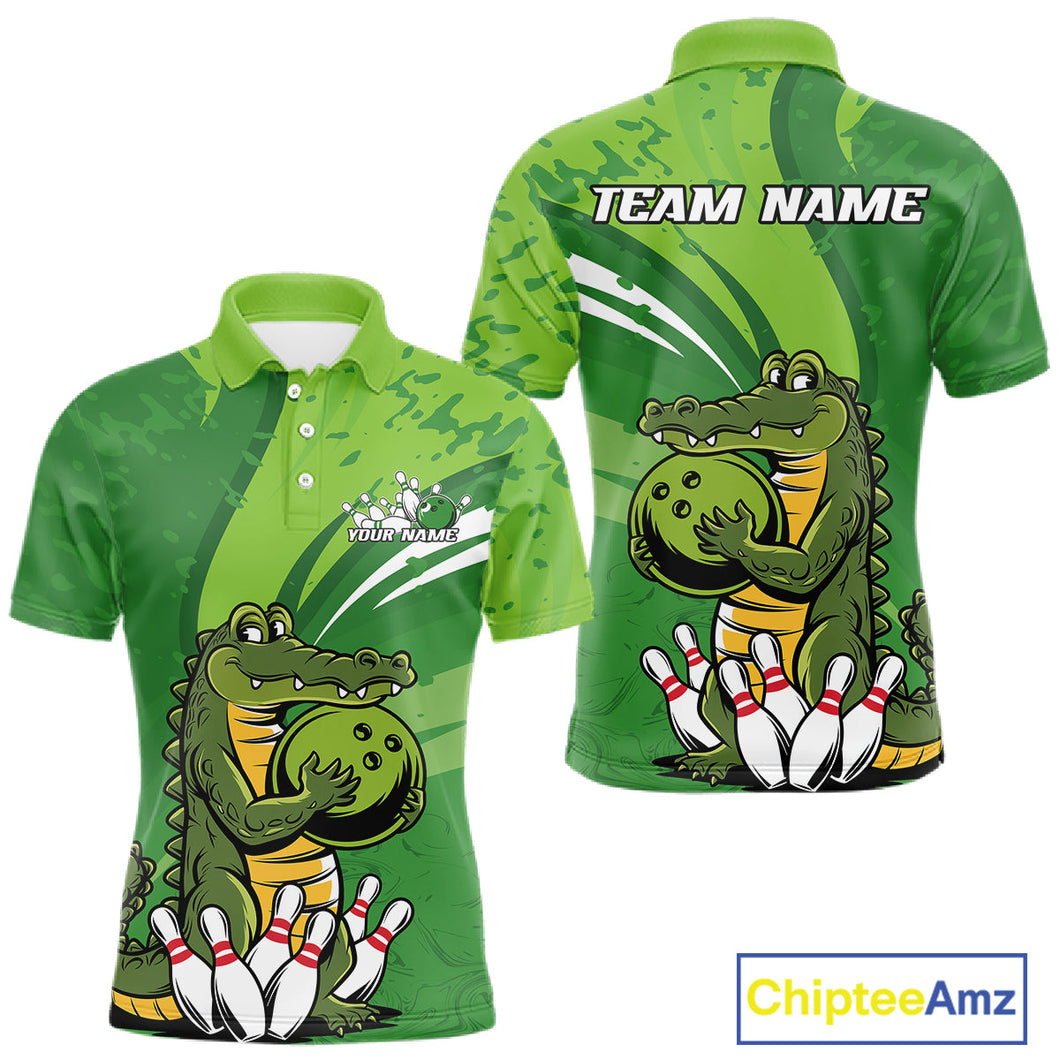 Custom Funny Alligator Bowling Tournament Team Jerseys, Alligator Bowling Men Polo Shirt IPHW9925