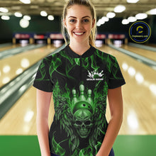 Load image into Gallery viewer, Custom Black And Green Flame Skull With Wings Women Bowling Shirt, Halloween Team Shirt IPHW10167