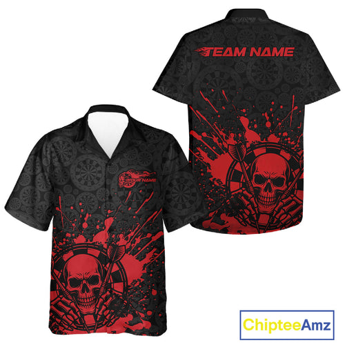 Custom Black And Red Splatter Dart Skull Men And Women Hawaiian Shirt, Dart Bone Halloween Team Jerseys IPHW9948