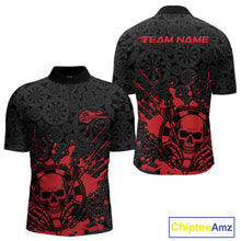 Load image into Gallery viewer, Custom Black And Red Splatter Dart Skull Men Quarter-Zip Shirt, Dart Bone Halloween Team Jerseys IPHW9948