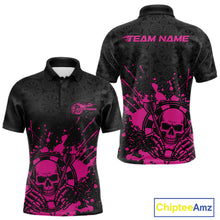 Load image into Gallery viewer, Custom Black And Pink Splatter Dart Skull Men Polo Shirt, Dart Bone Halloween Team Jerseys IPHW9949