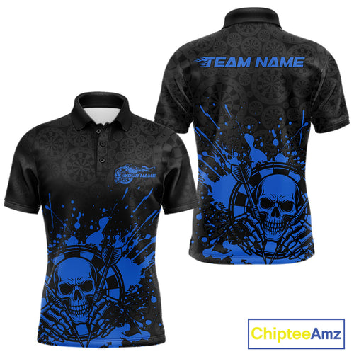 Custom Black And Pink Splatter Dart Skull Men Polo Shirt, Dart Bone Halloween Team Jerseys IPHW9950