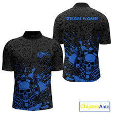 Load image into Gallery viewer, Custom Black And Pink Splatter Dart Skull Men Quarter-Zip Shirt, Dart Bone Halloween Team Jerseys IPHW9950