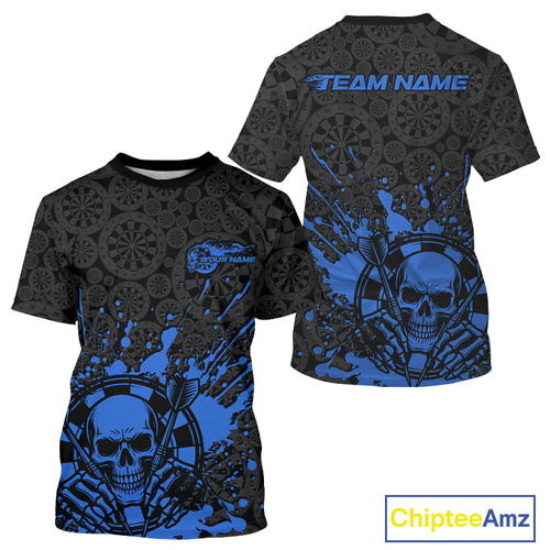 Custom Black And Pink Splatter Dart Skull Men T-Shirts, Dart Bone Halloween Team Jerseys IPHW9950